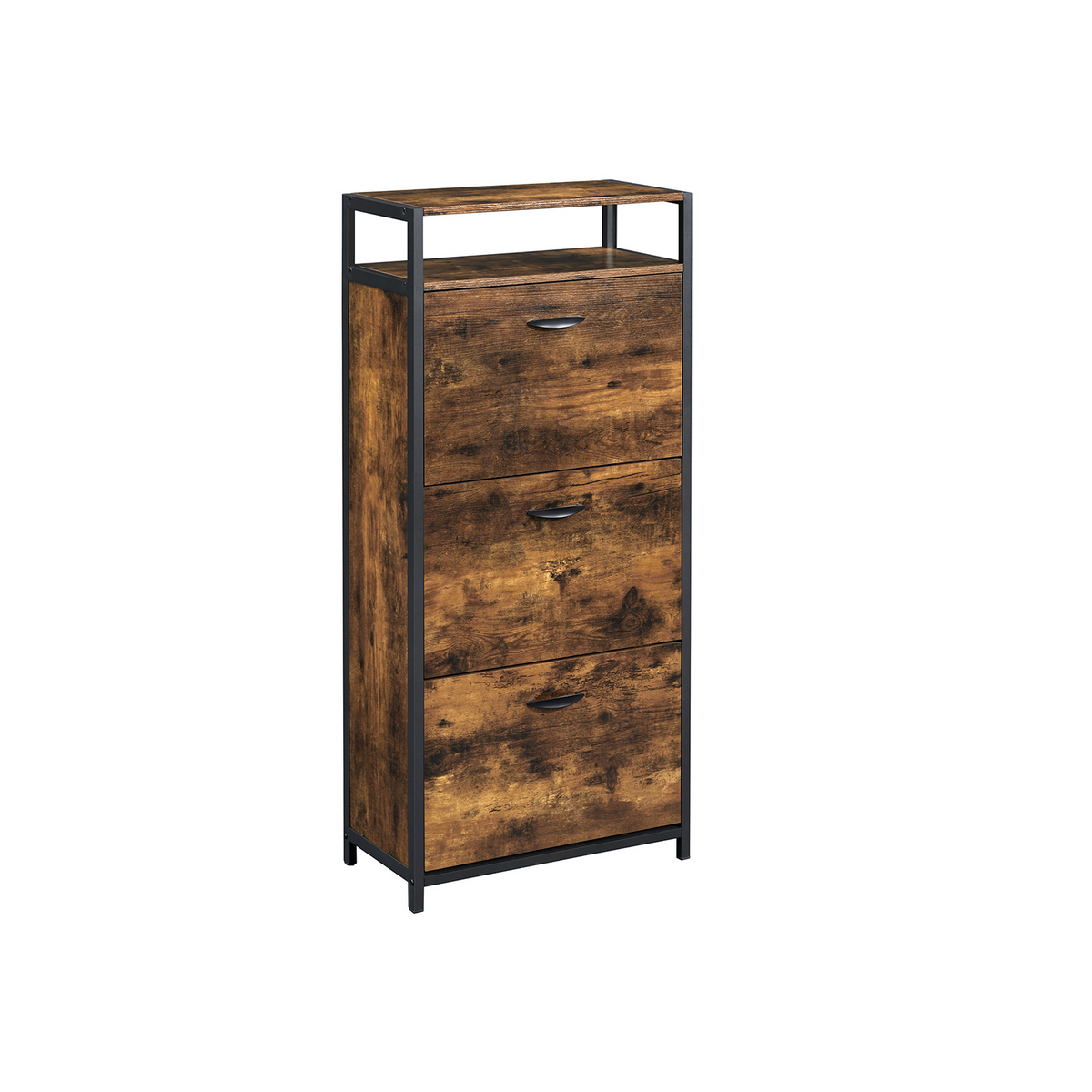 VASAGLE skoskap, 60 × 30 × 130 cm, rustikkbrun/svart, LBS101B01