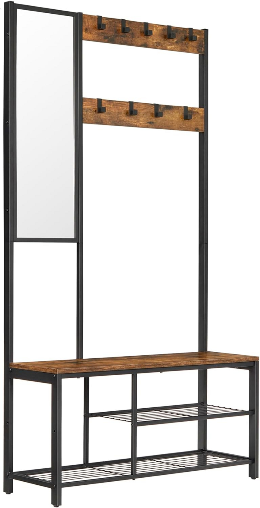 VASAGLE knaggrekke, 36 × 98 × 185 cm, rustikkbrun/svart, HSR050B01V1