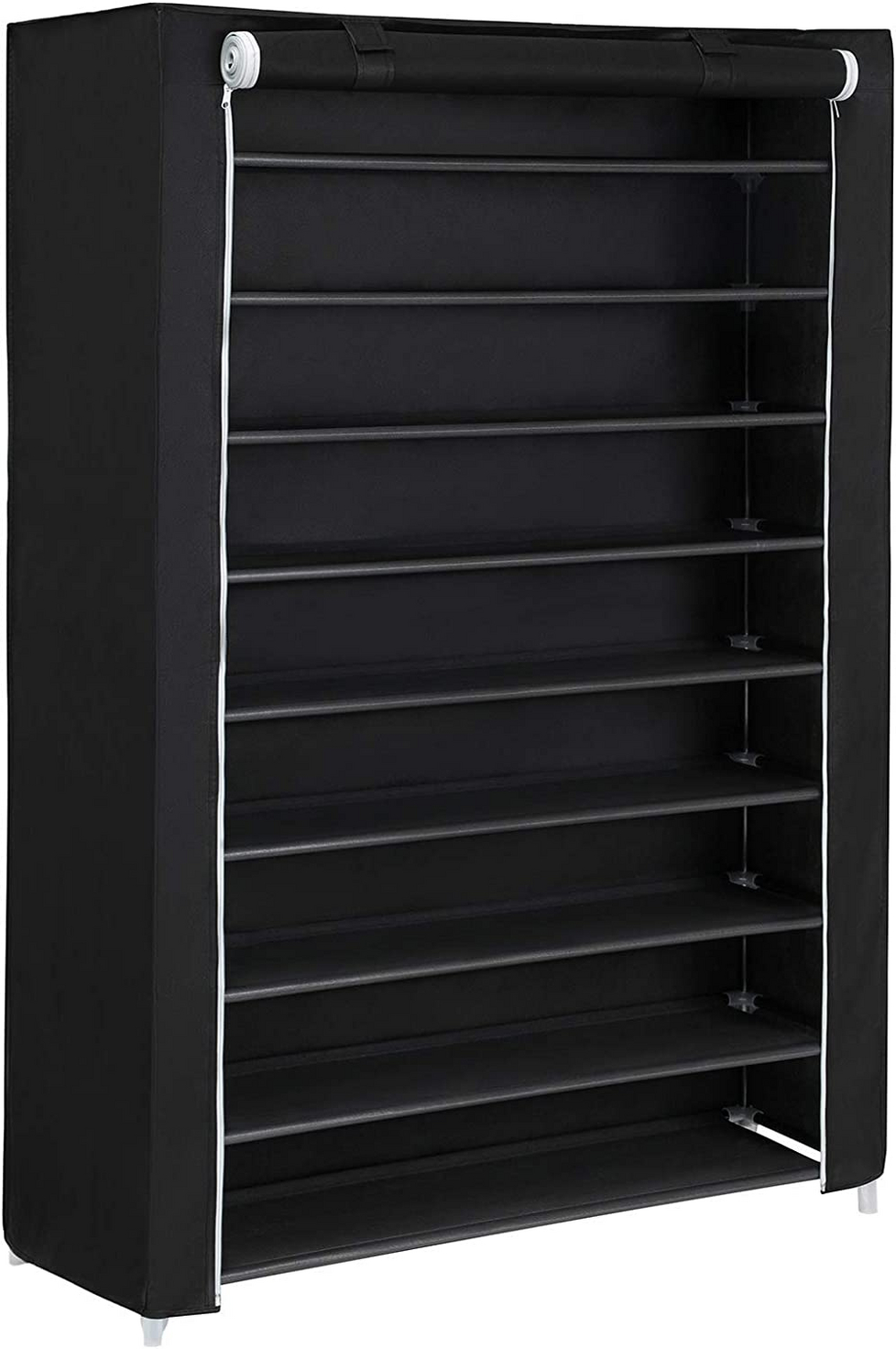 SONGMICS skostativ, 10 nivåer, 100 × 28 × 162 cm, svart, RXJ00H