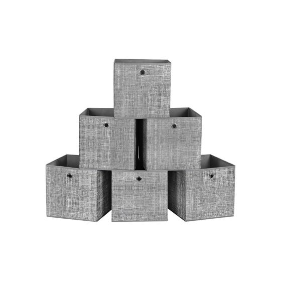 Songmics oppbevaringsbokser, 6-pakning, 30 × 30 × 30 cm, sammenleggbar, grå, RFB02LG-3