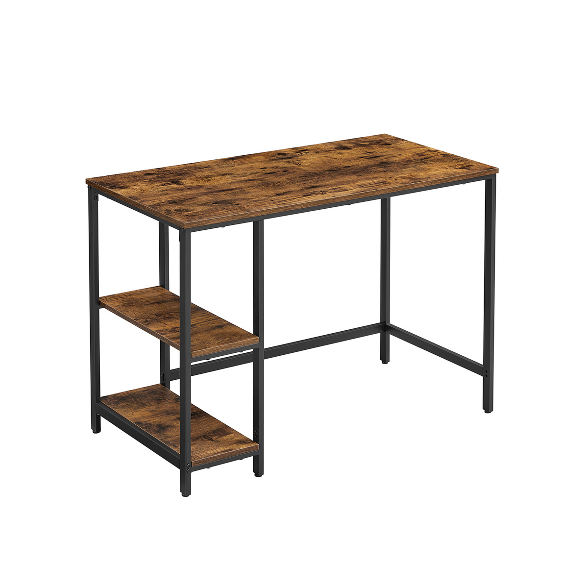 VASAGLE skrivebord, 2 hyller, vintagebrun/svart, LWD046B01