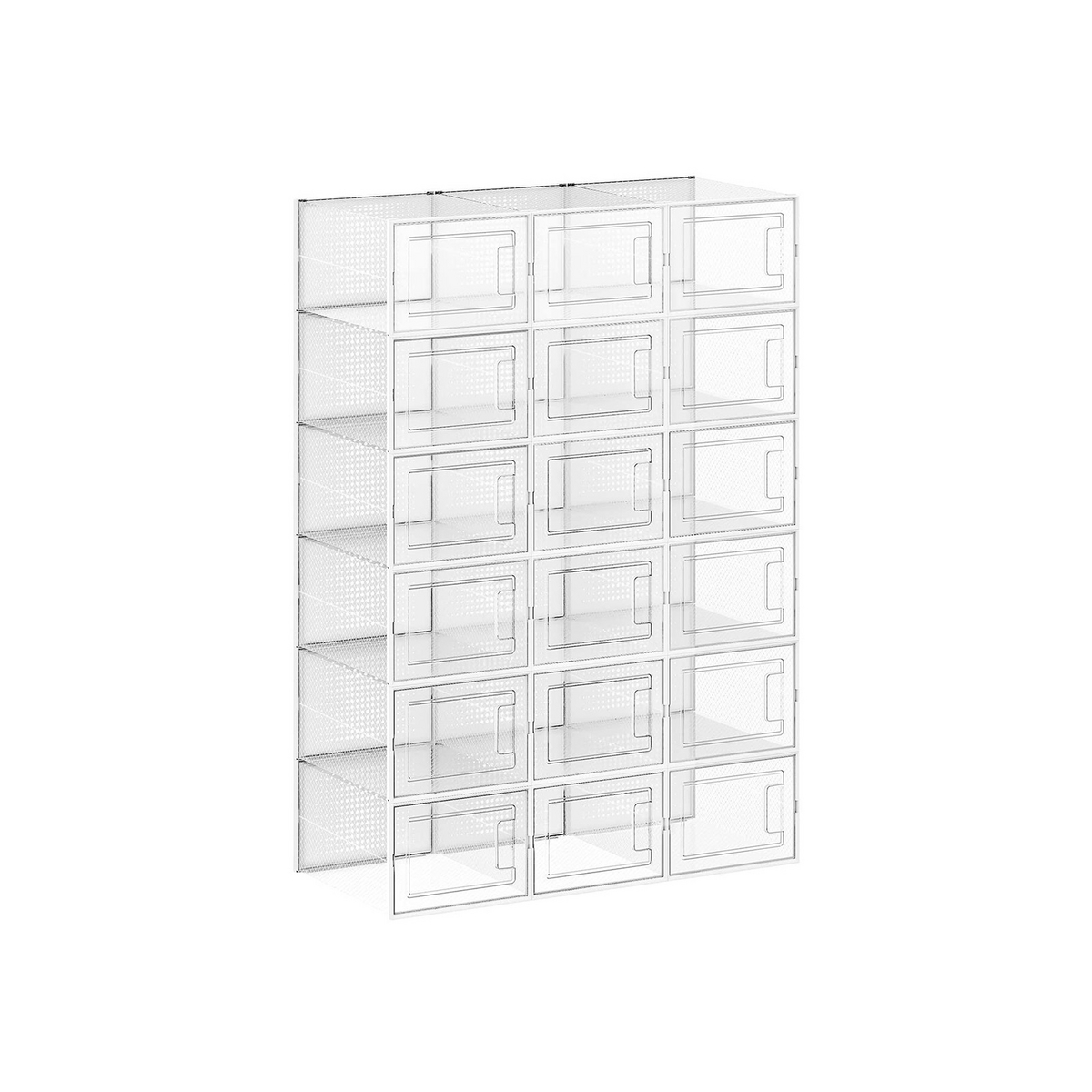 Songmics skoesker, 18-pakning, sammenleggbar, stabelbar, transparent/hvit, LSP18MWT