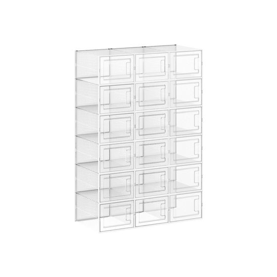 Songmics skoesker, 18-pakning, sammenleggbar, stabelbar, transparent/hvit, LSP18MWT