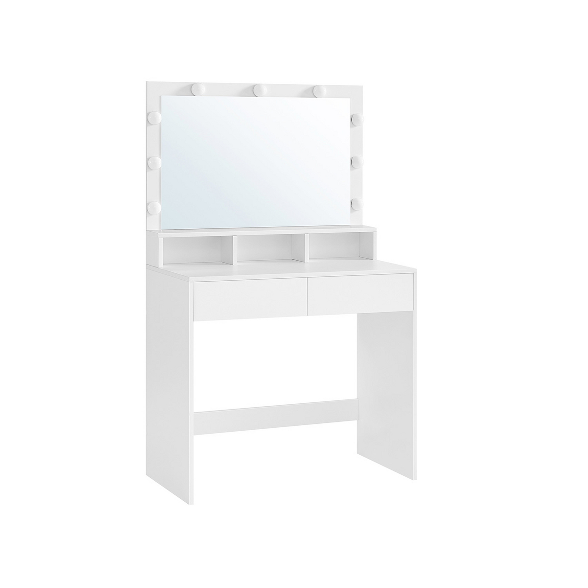 VASAGLE sminkebord, 9 skuffer, justerbar, med LED-belysning, hvit, RDT120T10