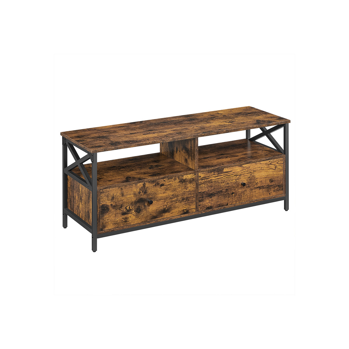 VASAGLE TV-benk, 2 skuffer, 120 × 40 × 50 cm, rustikkbrun/svart, LTV300B01