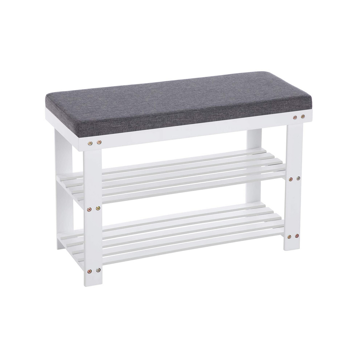 SONGMICS skobenk, 2 nivåer, 71 × 29 × 49 cm, hvit/grå, LBS604W01