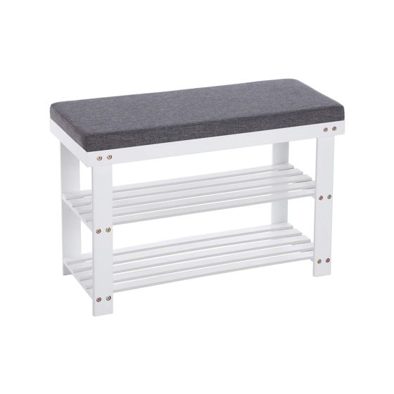 Songmics skobenk, 2 nivåer, 71 × 29 × 49 cm, hvit/grå, LBS604W01
