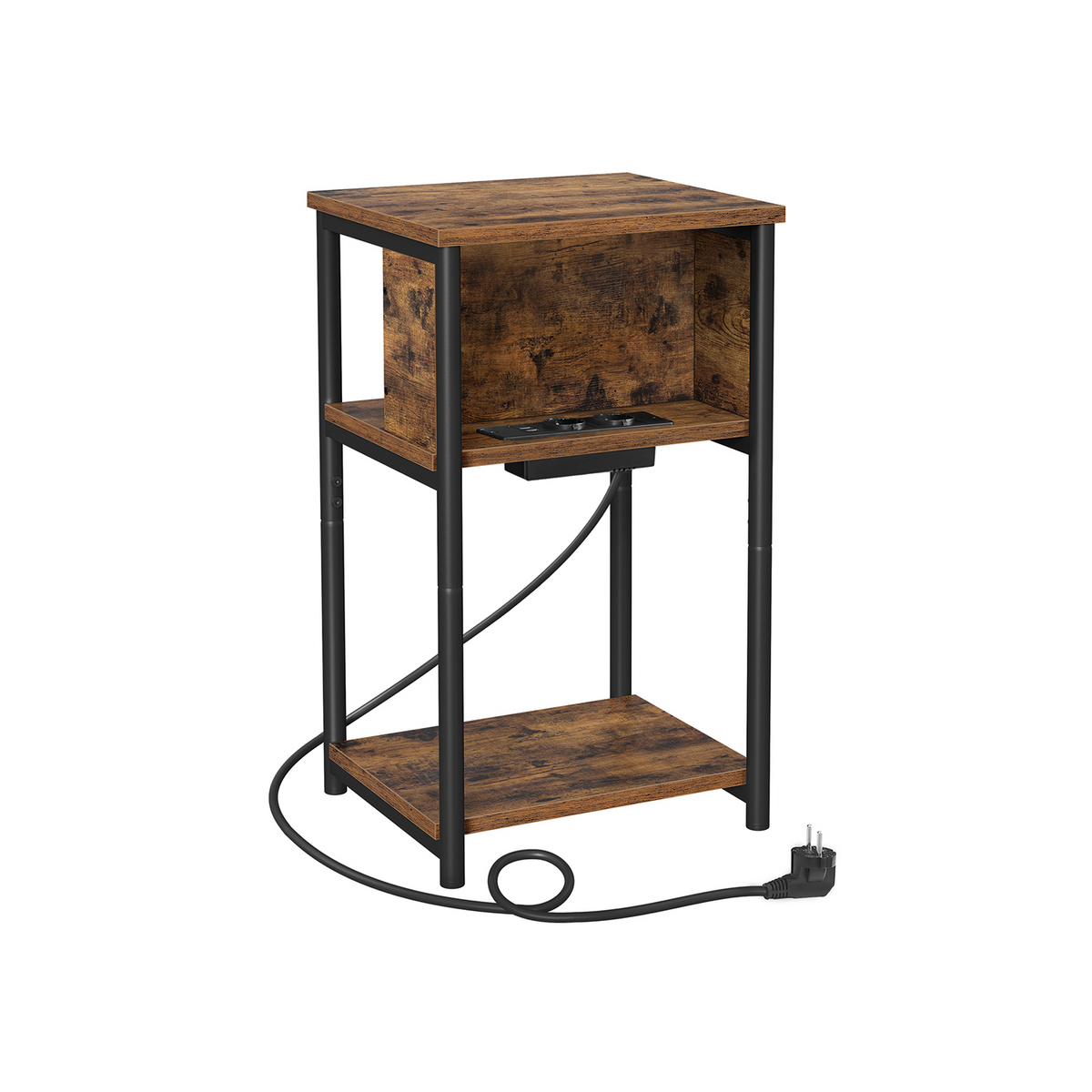 VASAGLE sidebord, 30 × 34 × 58 cm, med ladestasjon, vintagebrun/svart, LET375B01