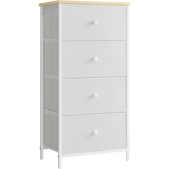 Songmics kommode, 4 skuffer, hvit/eik, LTS314W57