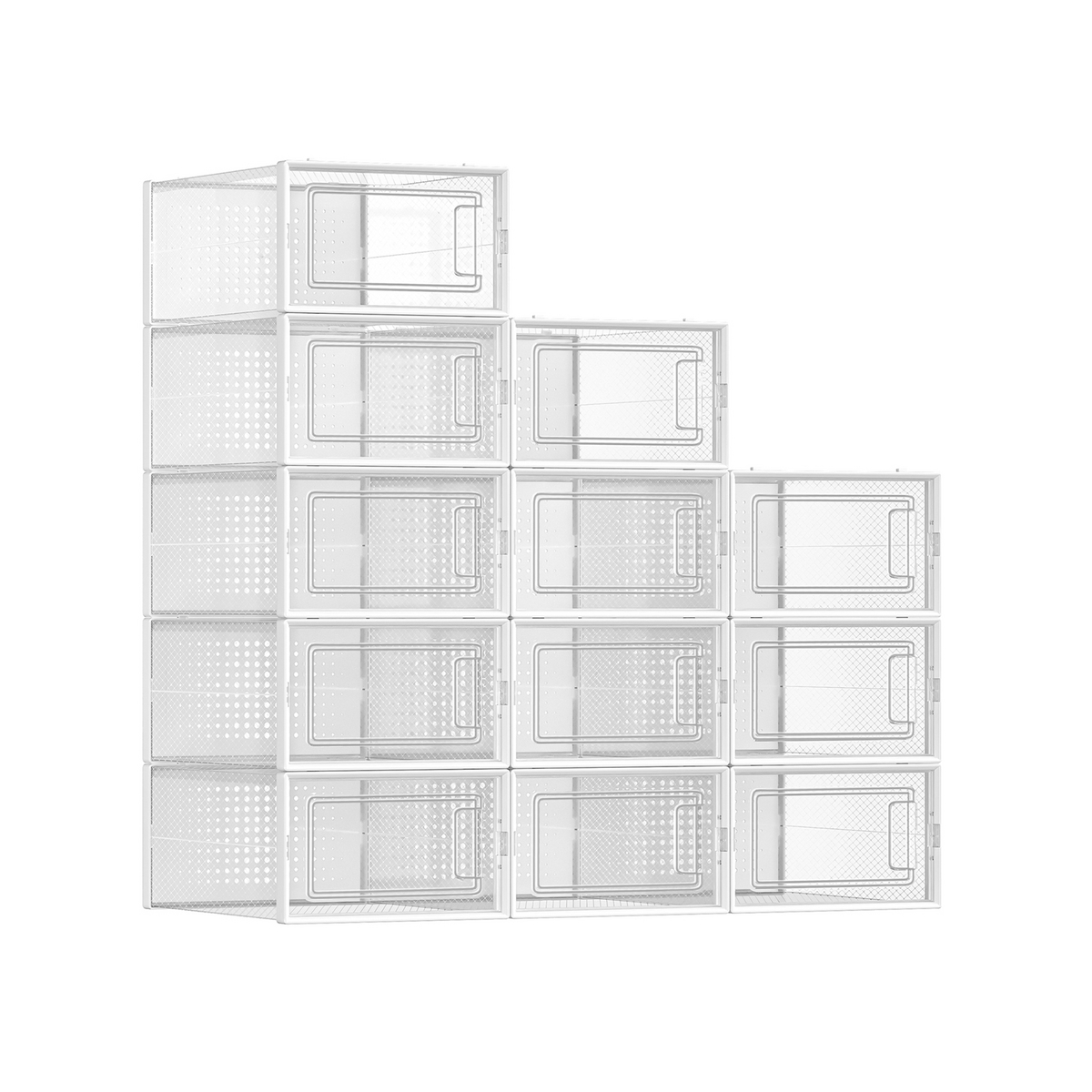 Songmics skoesker, 12-pakning, sammenleggbar, stabelbar, transparent/hvit, LSP12SWT