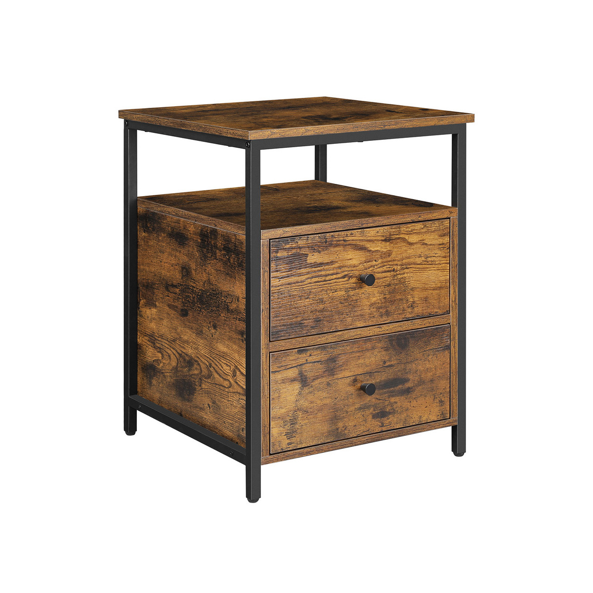 VASAGLE nattbord, 2 skuffer, 45 × 45 × 60 cm, rustikkbrun/svart, LET067B01