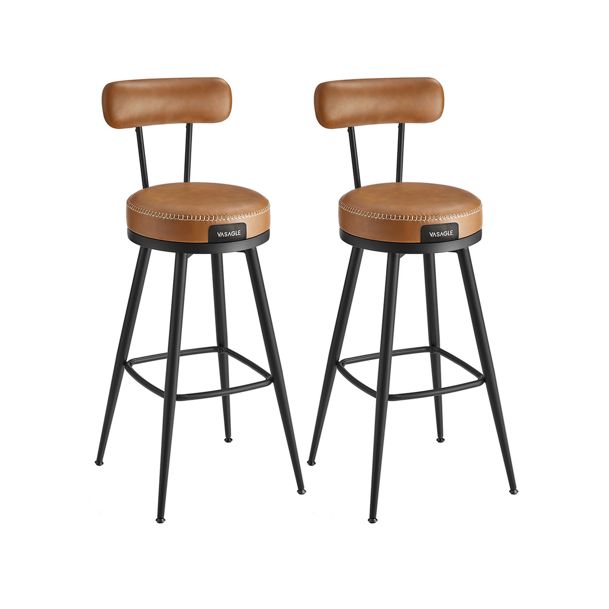 VASAGLE barkrakk, 2-pakning, 76cm, svingbar, med ryggstøtte, brun, LBC889K01