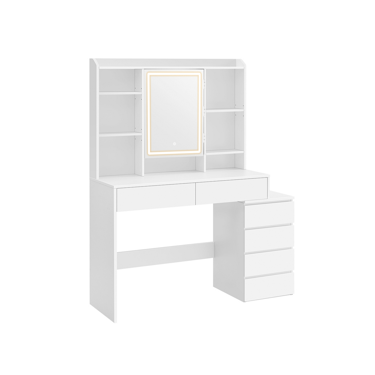VASAGLE sminkebord, justerbar hylle, med speil, skyhvit, RDT624W01