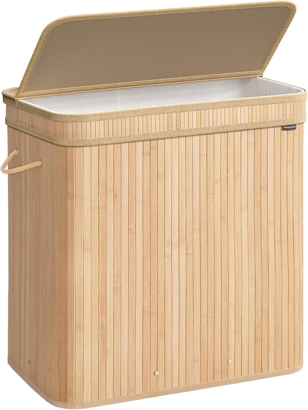 SONGMICS skittentøyskurv, 150 L, med lokk, naturbeige, LCB062N01