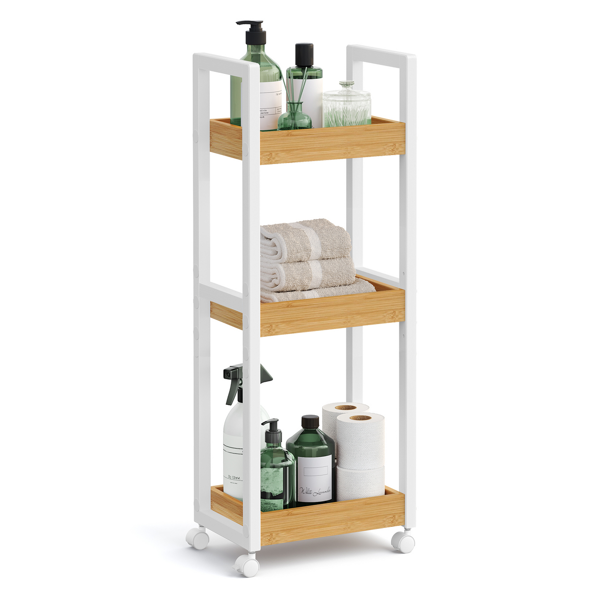 SONGMICS baderomshylle, 3 nivåer, 11.8 × 7.9 × 31.5 tommer, veggmontert, frittstående