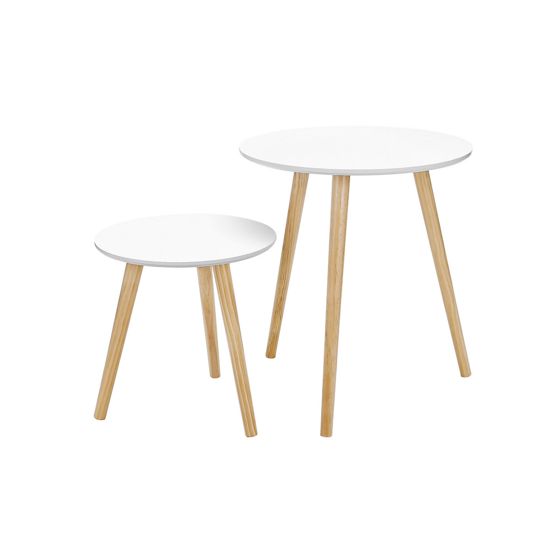 Vasagle sidebord, 2-pakning, hvit/naturfarget, LET07WN