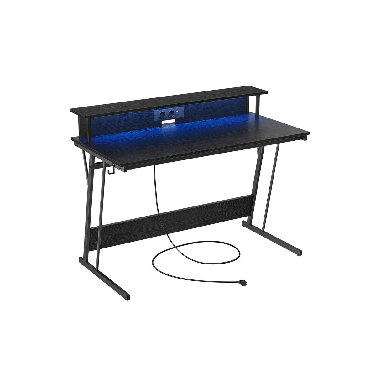 VASAGLE gamingbord, 60 × 120 × 76 cm, med LED-belysning, med ladestasjon, svart, LWD192B56