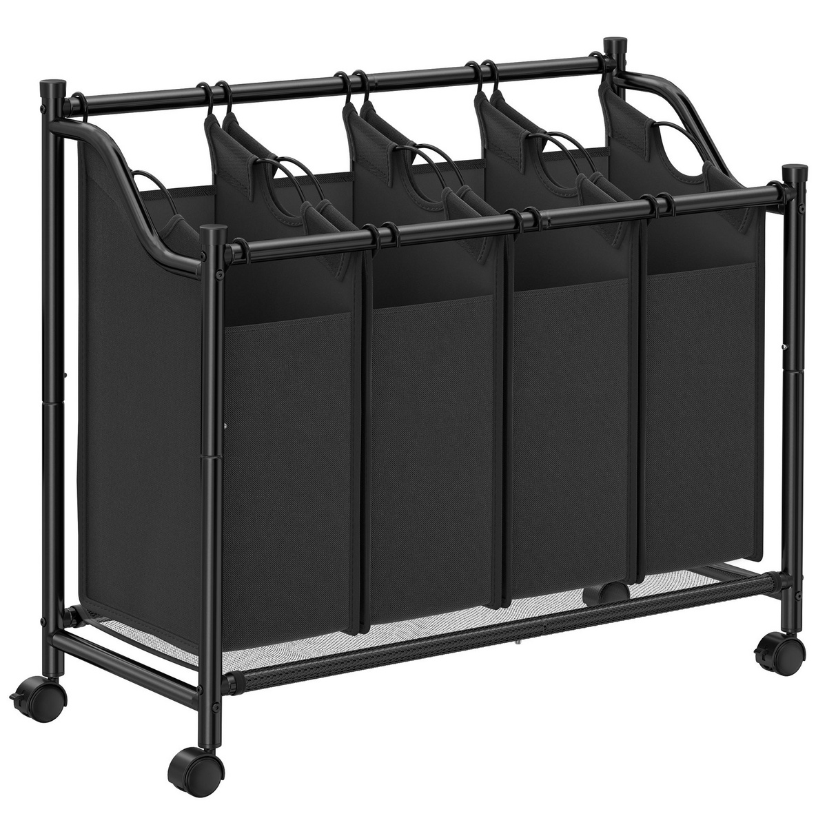SONGMICS skittentøysorterer, 4 × 35 L, med hjul, svart, LSF005