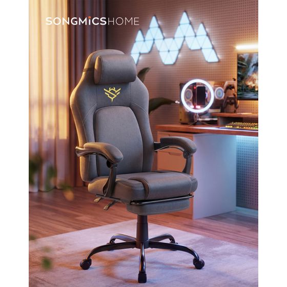 Songmics gamingstol, høydejusterbar, svingbar, duegrå, OBG072G01