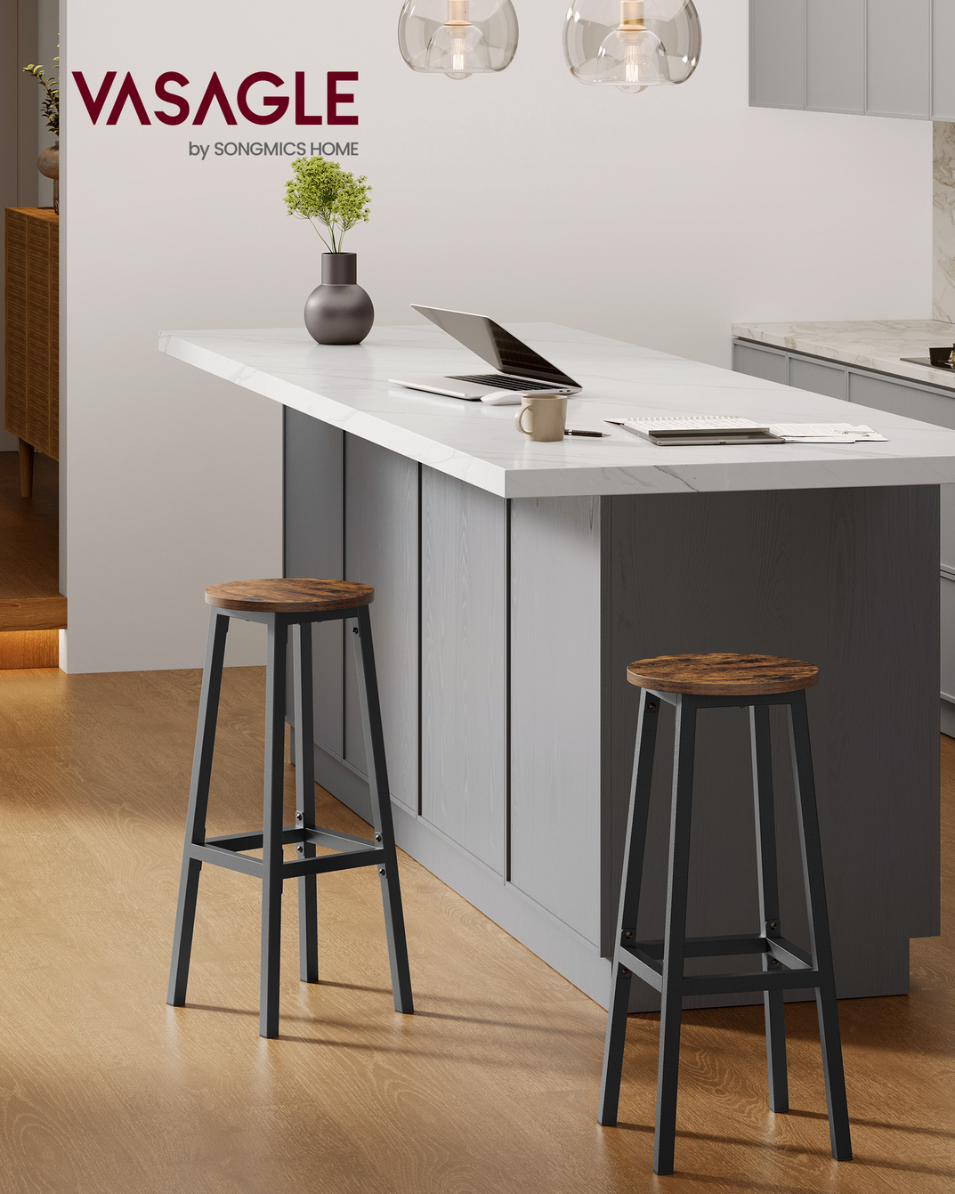 VASAGLE barkrakk, 2-pakning, 74 cm, rustikkbrun, LBC132K01