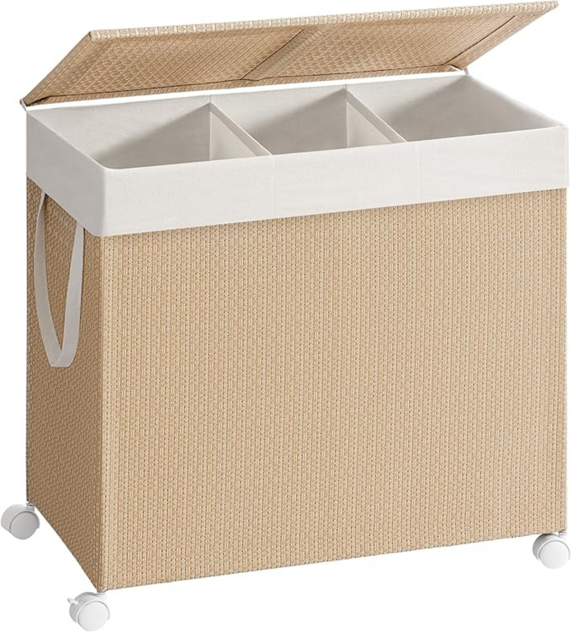 SONGMICS HOME skittentøyskurv, 140 L, med hjul, med lokk, naturbeige, LCB602N01