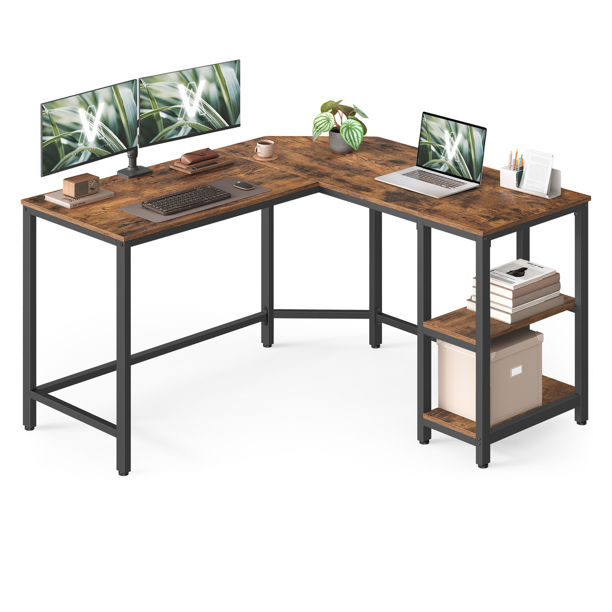 VASAGLE databord, 130 × 130 × 76 cm, rustikkbrun/svart, LWD123K01