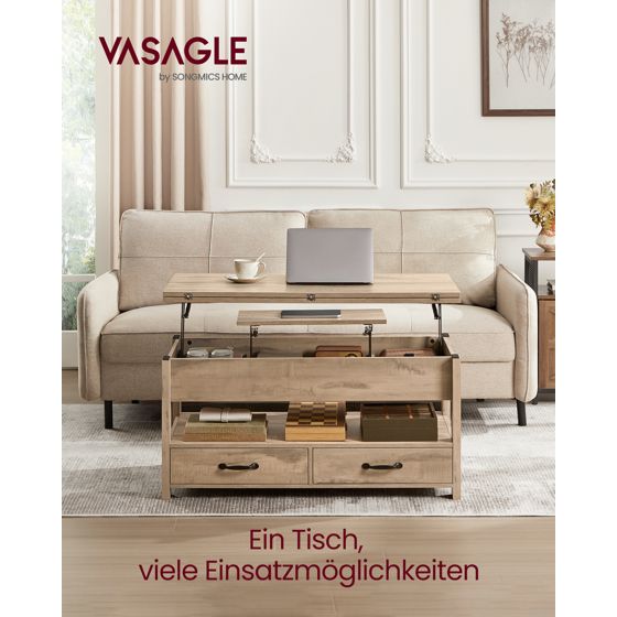Vasagle salongbord, 2 skuffer, høydejusterbar, brun, LCT254L01