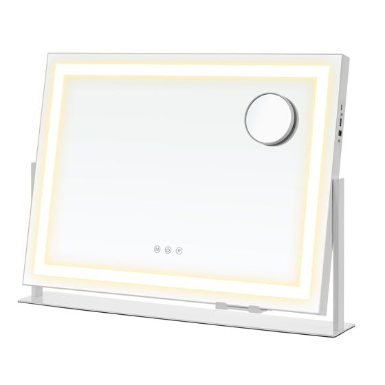 Songmics sminkespeil, justerbar, med LED-belysning, matt hvit, LWM002W02