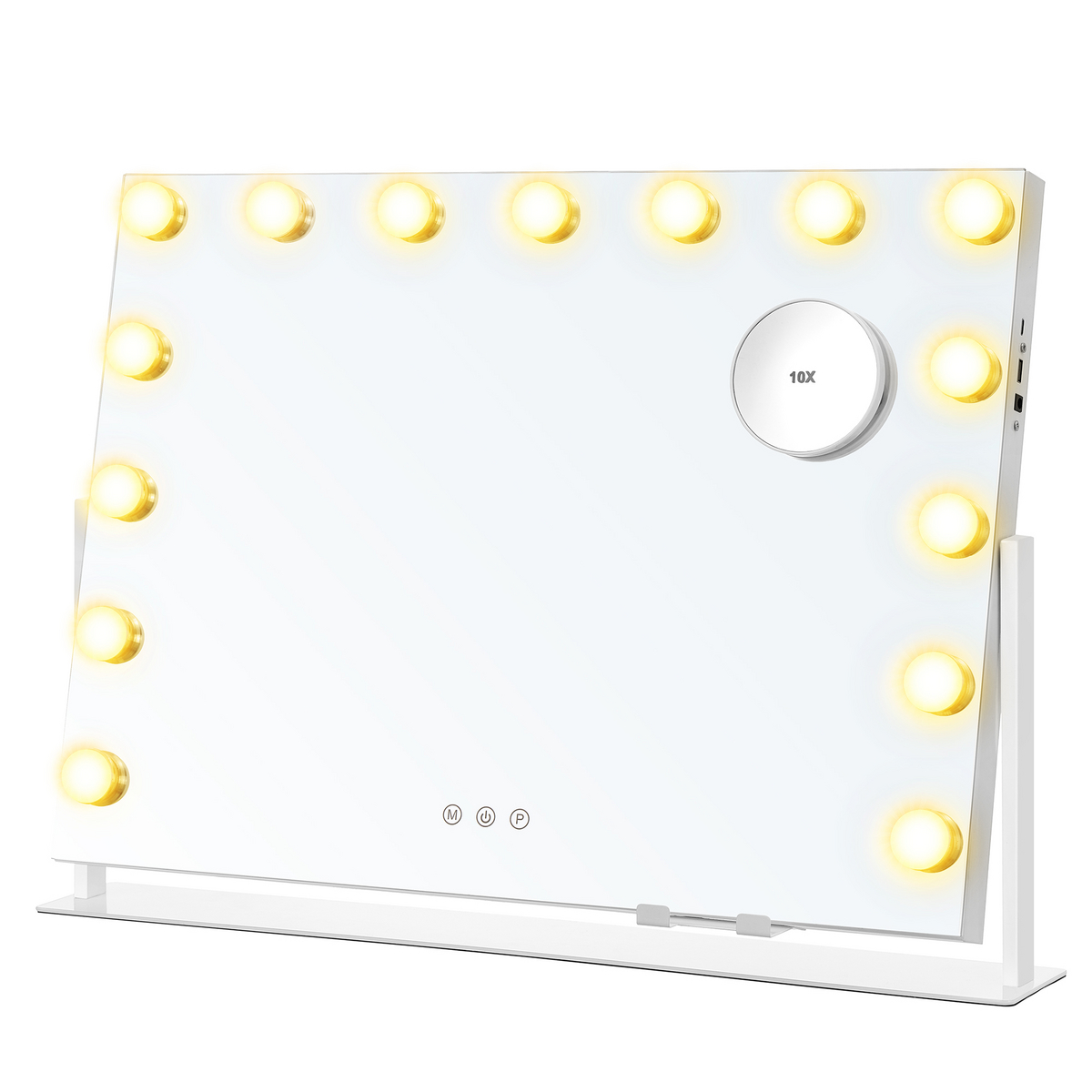 SONGMICS sminkespeil, 58 × 43 cm, med LED-belysning, med ladeporter, matt hvit, LWM001W02