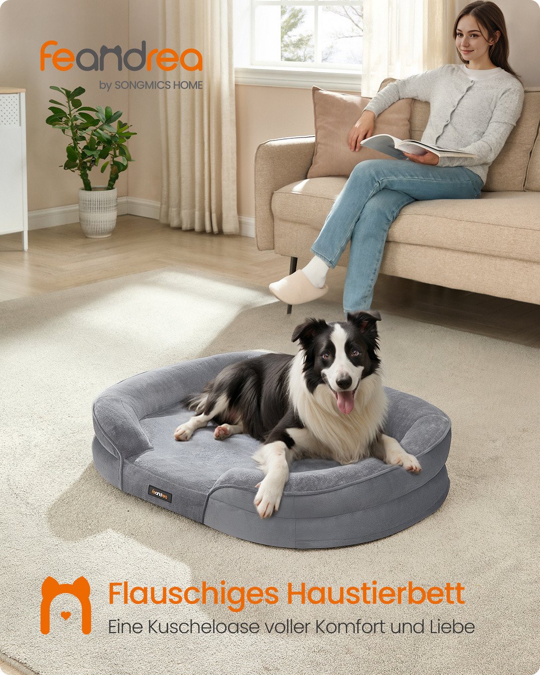 FEANDREA hundeseng, 91 × 68 × 18 cm, lysegrå, PGW282G01
