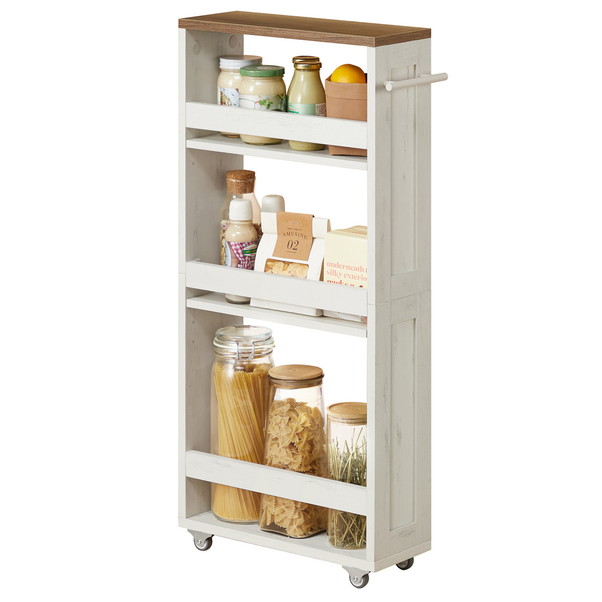 VASAGLE oppbevaringsvogn, 4 nivåer, 40 × 15 × 86.5 cm, honningbrun, LRC050K01