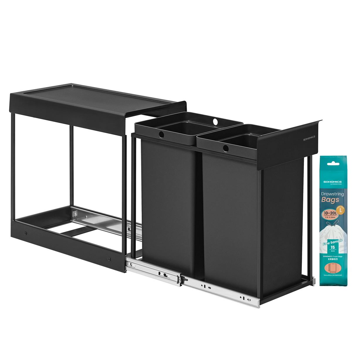 SONGMICS kildesorteringsbøtte, 15 L, svart, LTB950B01