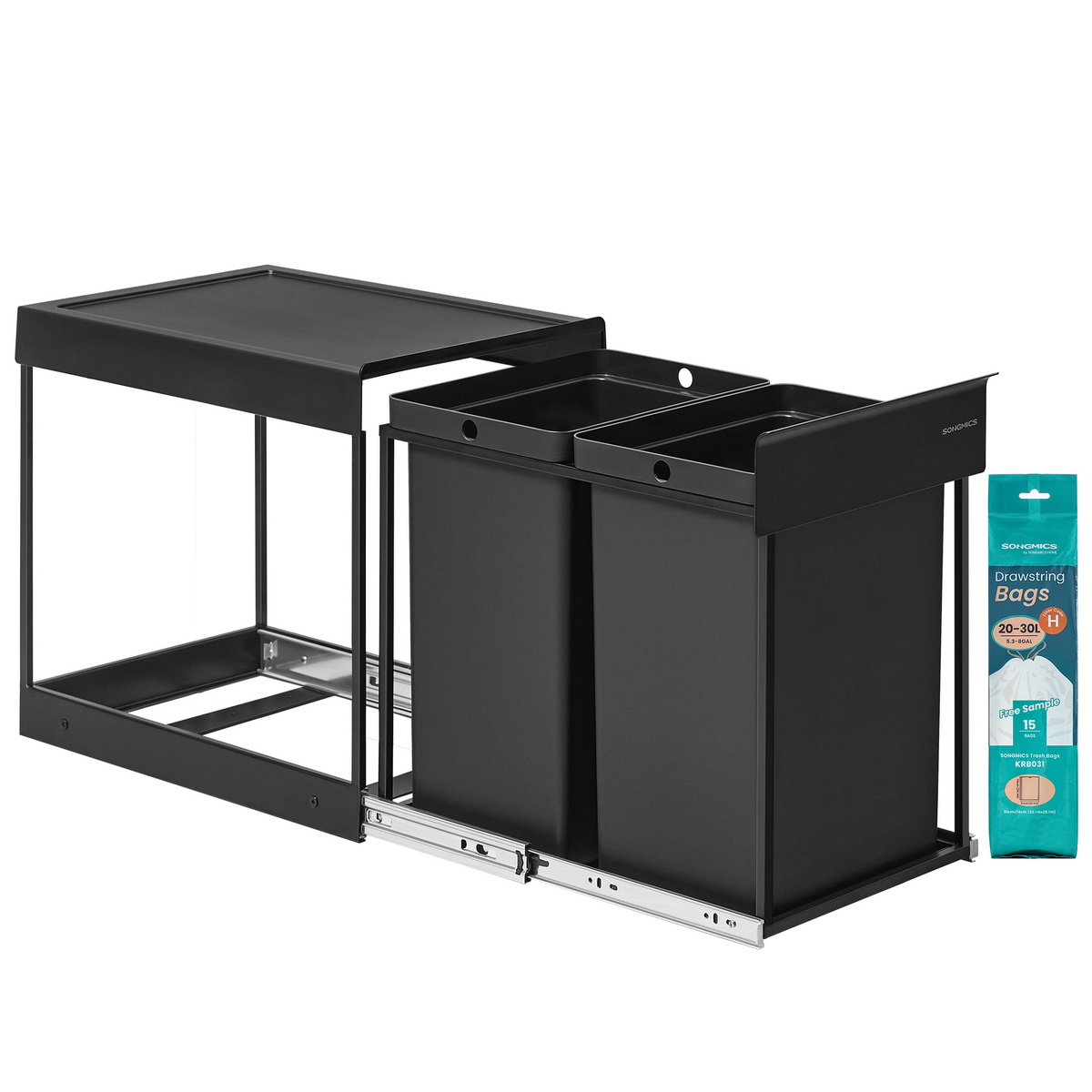 SONGMICS kildesorteringsbøtte, 20 L, svart, LTB951B01