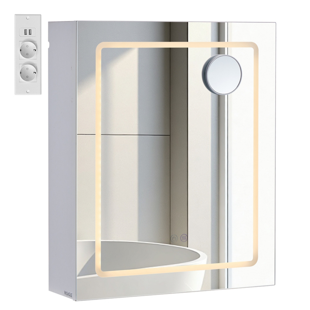 VASAGLE speilskap med LED-belysning, 50 × 16.5 × 60 cm