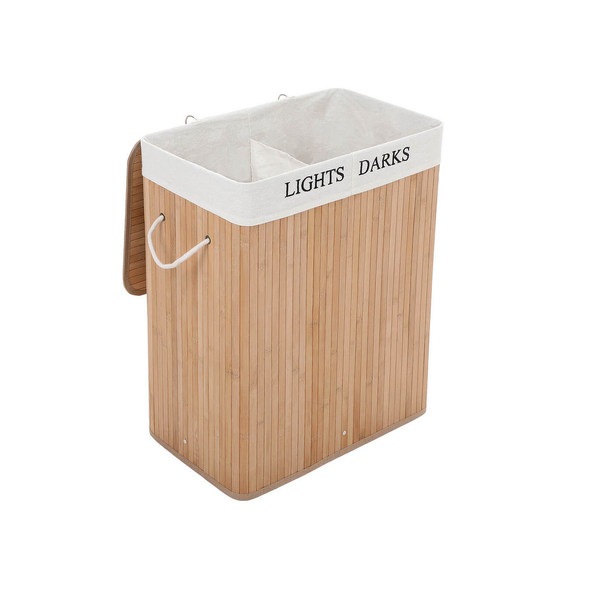 SONGMICS skittentøyskurv, 2 rom, 100 L, 62.5 × 52 × 32 cm, sammenleggbar, naturfarget, LCB64Y