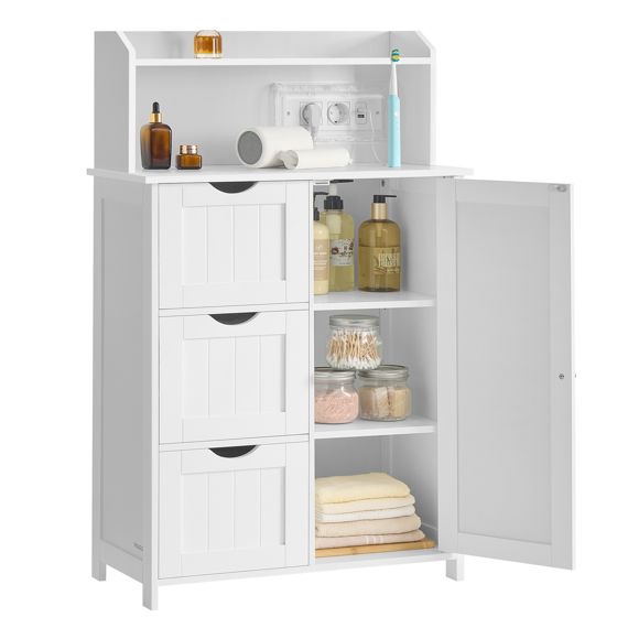 Vasagle baderomsskap, 30 × 60 × 100 cm, justerbar hylle, med ladestasjon, skyhvit, BBC775W03