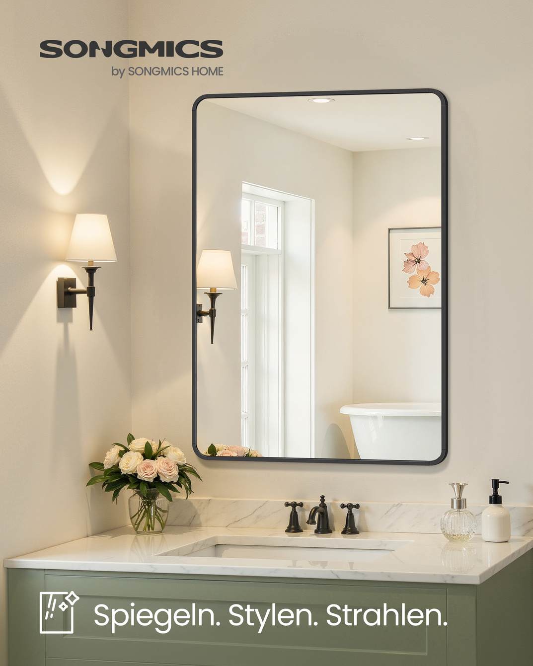 SONGMICS speil, 91 × 61 cm, veggmontert, svart, LWM010BD01