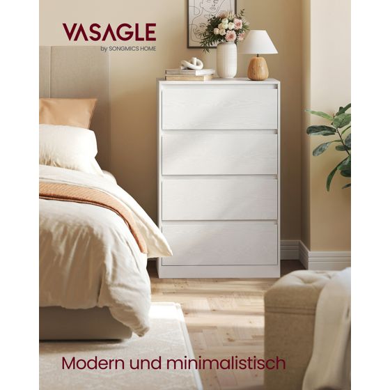 Vasagle kommode, 4 skuffer, 40 × 60 × 97.4 cm, hvit, LTS614WE02
