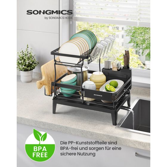 Songmics oppvaskstativ, 31 × 42 × 36.5 cm, svingbar, svart, KCS551BH01