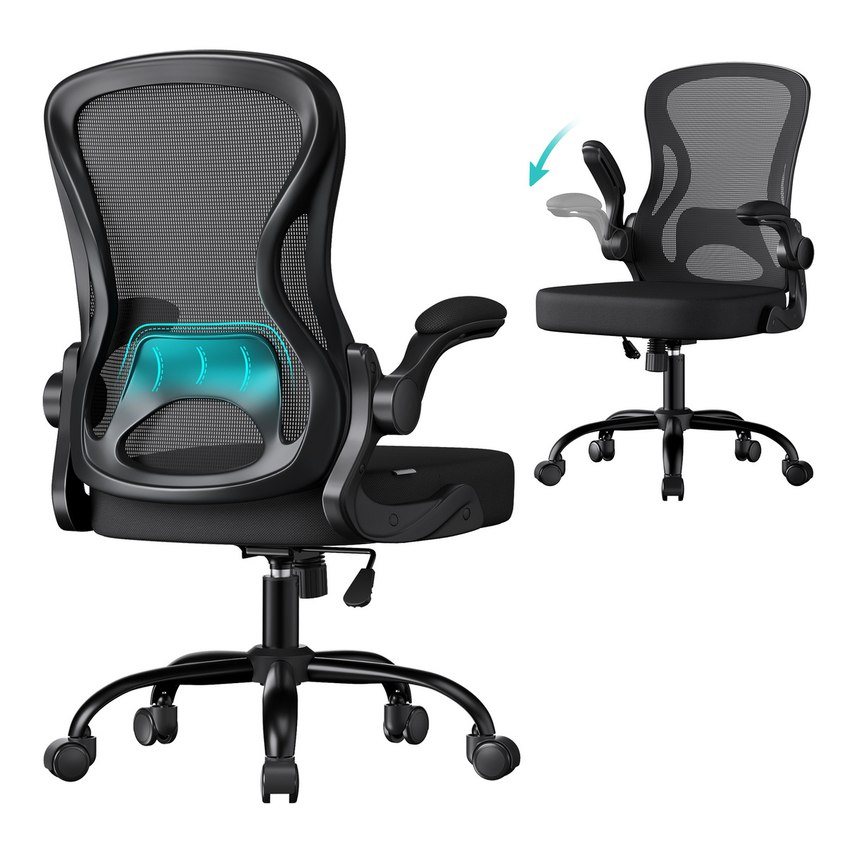 Songmics kontorstol, svingbar, svart, OBN042BH02