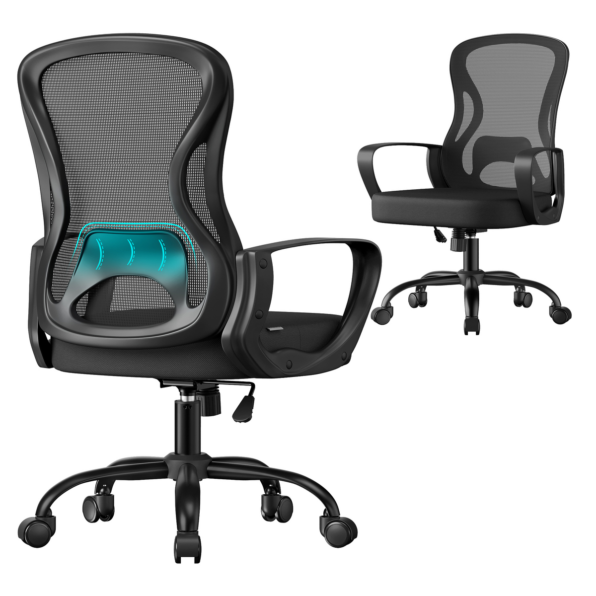 SONGMICS kontorstol, svingbar, svart, OBN043BH02