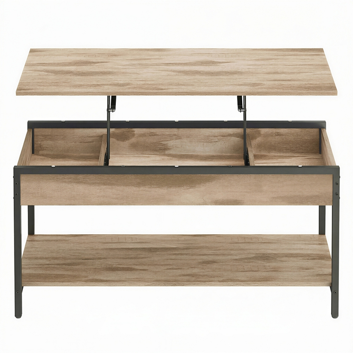 VASAGLE salongbord med løfteplate, 3 skjulte rom, 100 × 50 × 48–63 cm, lattebrun