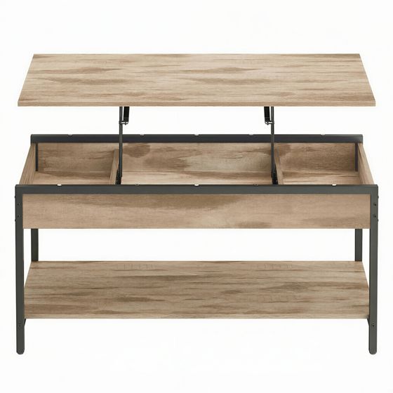 Vasagle salongbord med løfteplate, 3 skjulte rom, 100 × 50 × 48–63 cm, lattebrun