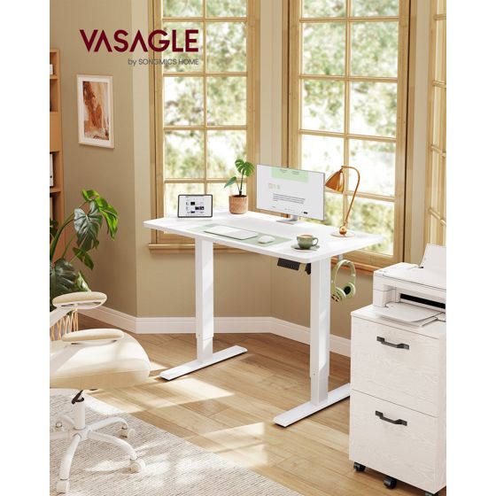 Vasagle hev- og senkbart skrivebord, 100 × 60 cm, justerbar, skyhvit, LSD310WZ03