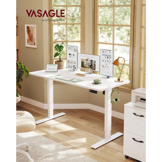 Vasagle hev- og senkbart skrivebord, 140 × 60 cm, justerbar, skyhvit, LSD314WZ03