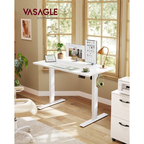 Vasagle hev- og senkbart skrivebord, 120 × 60 cm, justerbar, skyhvit, LSD312WZ03