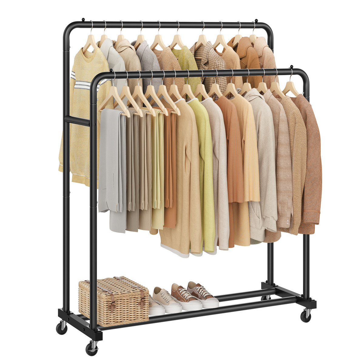 SONGMICS klesstativ, 46.5 × 110 × 155.5 cm, låsbar, svart, HSR017BH01