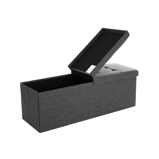 Songmics benk, 120 L, 38 × 110 × 38 cm, sammenleggbar, med lokk, mørkegrå, LSF76GYZ