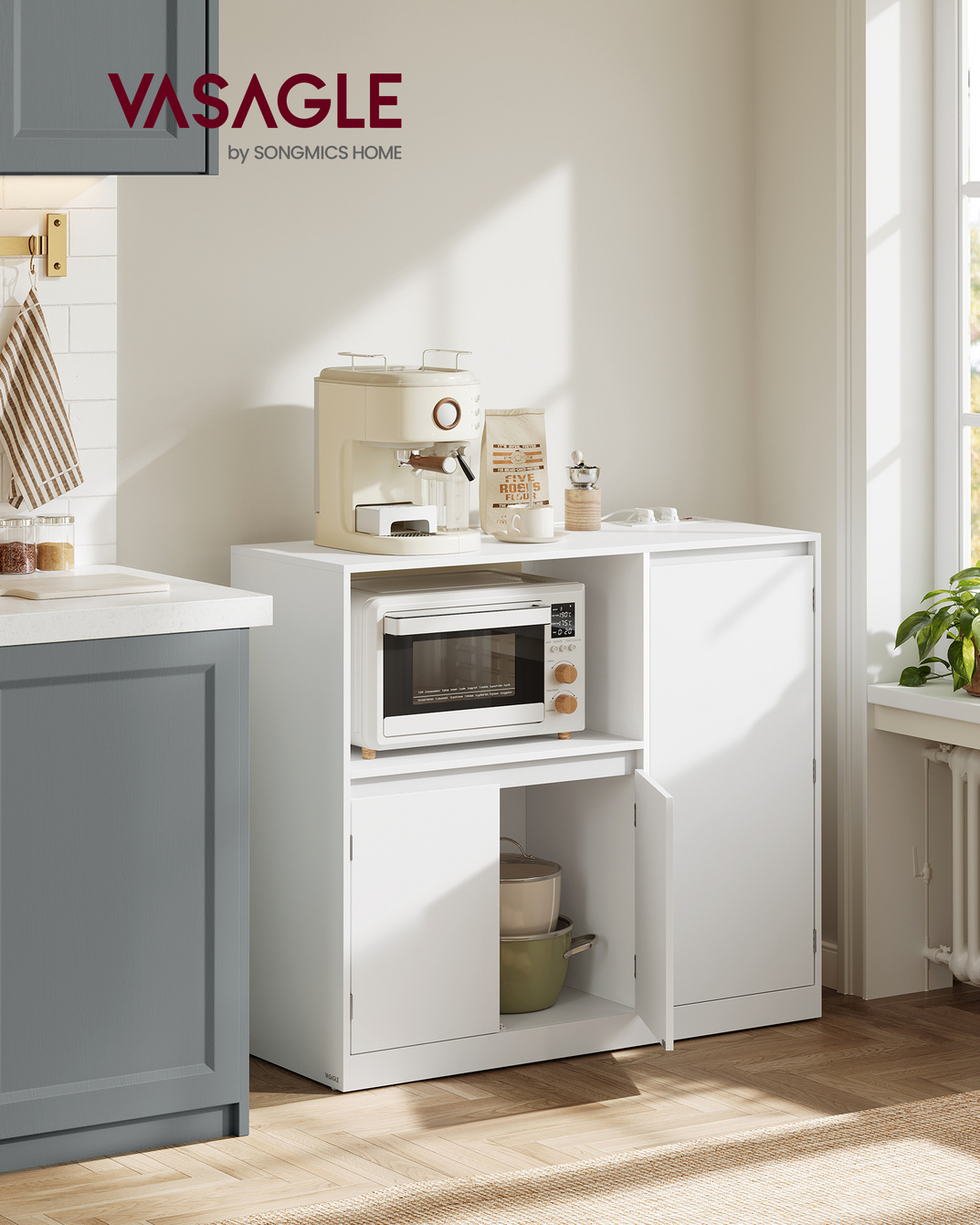 VASAGLE oppbevaringsskap, justerbar hylle, skyhvit, BBK373WB01