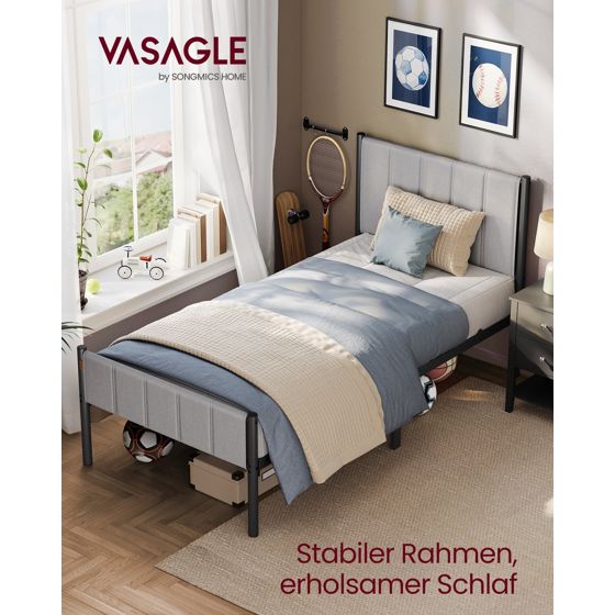 Vasagle sengeramme, 90 × 200 cm, polstret, duegrå, RMB972G01